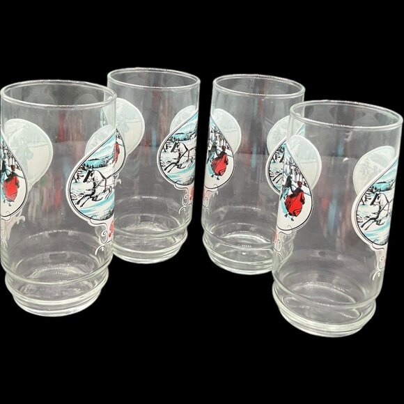 Pepsi Cola Soda Winter Scene Clear Skating Victorian 1980s Drinking Glasses - Picture 4 of 12
